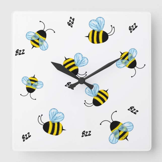 Reloj Cuadrado Busy Buzzing Bumble Bees Honeybees (Anverso)