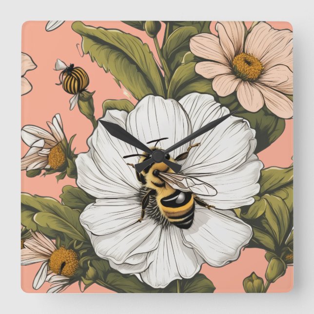 Reloj Cuadrado Busy gathering Pollen  (Anverso)