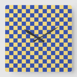 Reloj Cuadrado Butter yellow and blue checkered board pattern