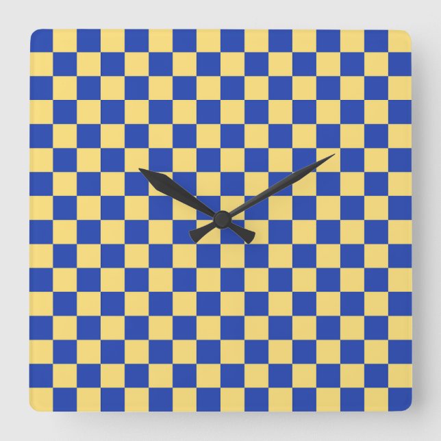 Reloj Cuadrado Butter yellow and blue checkered board pattern (Anverso)