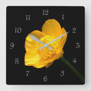 Reloj Cuadrado Buttercup Flower Grey Script Numbers wc