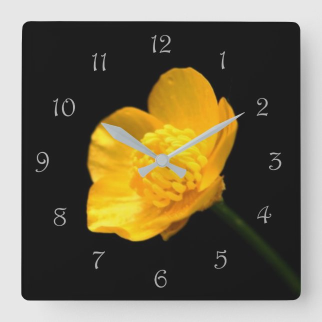Reloj Cuadrado Buttercup Flower Grey Script Numbers wc (Anverso)