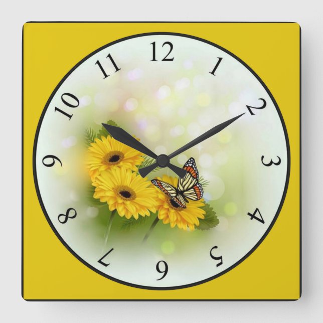 Reloj Cuadrado Butterfly on a Yellow Daisy (Anverso)