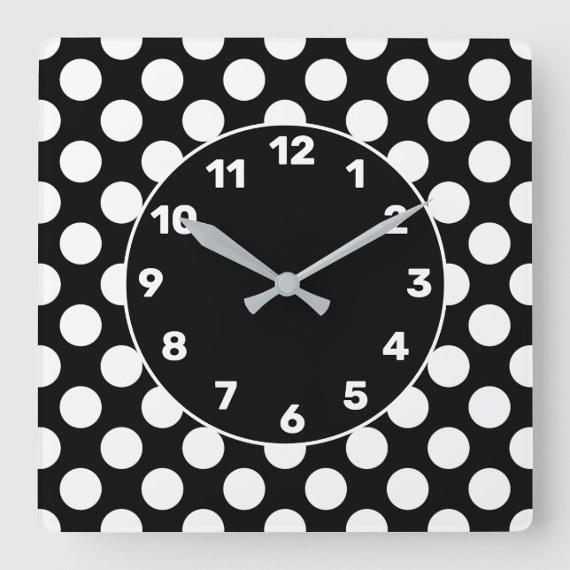 Reloj Cuadrado BW Polka Dot Square Wall Clock (Anverso)