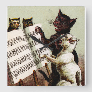 Reloj Cuadrado C. 19. Cantando gatos