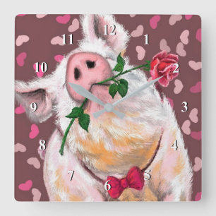 Reloj Cuadrado Caballero Cerdo - Romántico - Gracioso