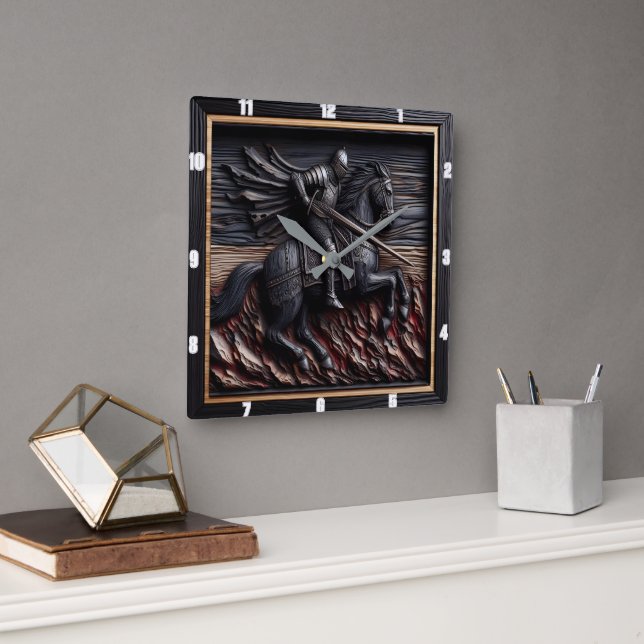Reloj Cuadrado Caballero Medieval: Estilo de diseño de granos (Oficina)