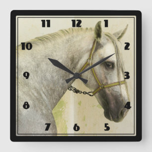 Reloj Cuadrado Caballo andaluz gris de manzana