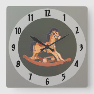 Reloj Cuadrado Caballo de Balanza de Madera Antiguo