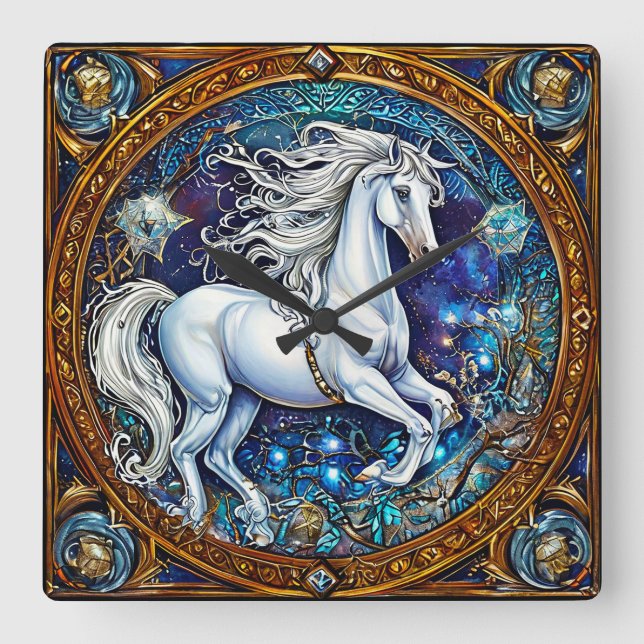 Reloj Cuadrado Caballo de Cuento de Hadas (Anverso)