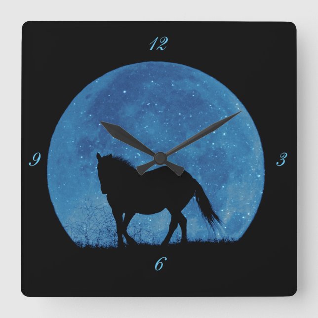 Reloj Cuadrado Caballo de fantasía surrealista y luna (Anverso)