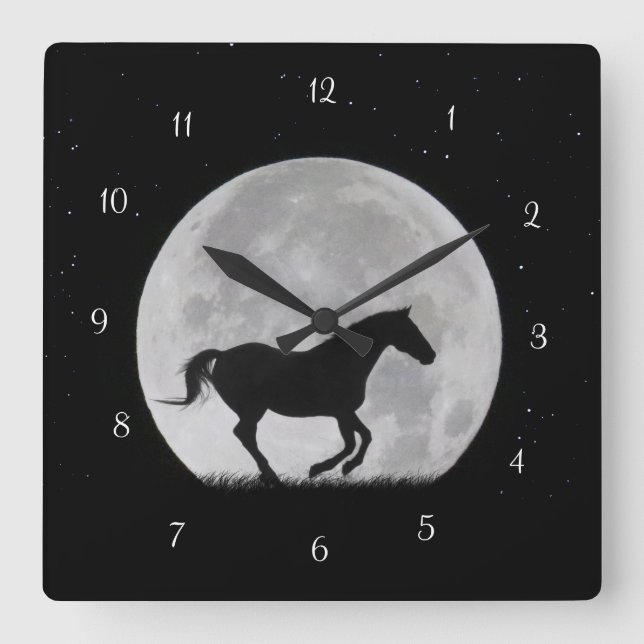 Reloj Cuadrado Caballo de fantasía y luna llena (Anverso)