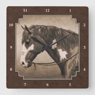 Reloj Cuadrado Caballo de guerra de Pinto nativo americano en Sep