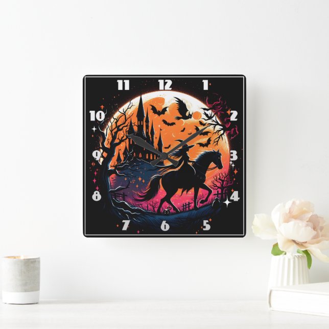 Reloj Cuadrado Caballo de Halloween bajo espeluznante luz de la l (Hogar)