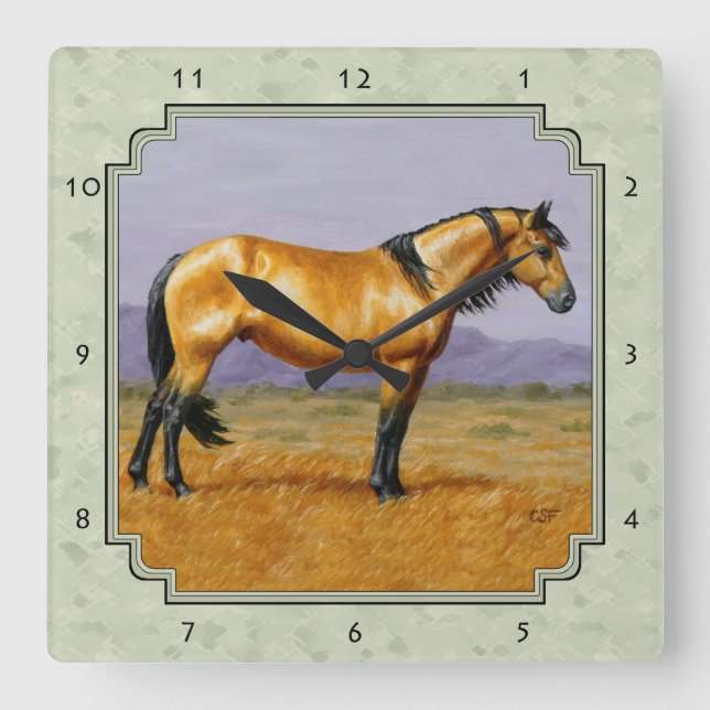Reloj Cuadrado Caballo de piel de gallina, Stallion Sage Green (Anverso)