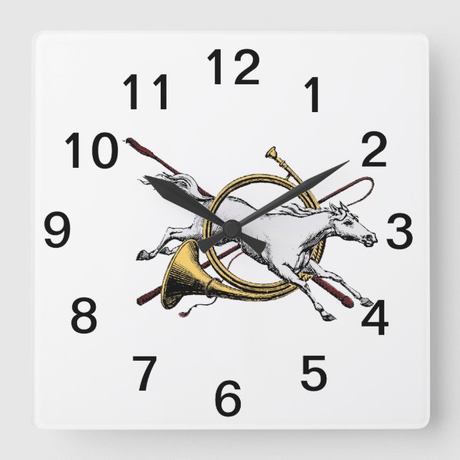 Reloj Cuadrado Caballo ecuestre preppy saltando a través del colo (Anverso)