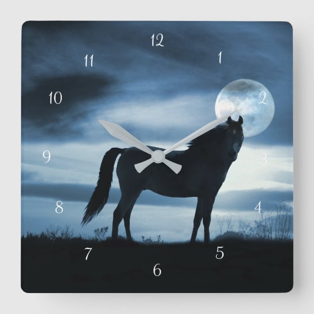 Reloj Cuadrado Caballo en la luz de la luna (Anverso)