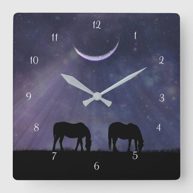 Reloj Cuadrado Caballo fantástico y luna creciente (Anverso)