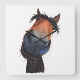 Reloj Cuadrado Caballo feliz "Dave feliz" por Shirley MacArthur