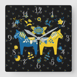 Reloj Cuadrado Caballo folk dala sueco l azul y amarillo