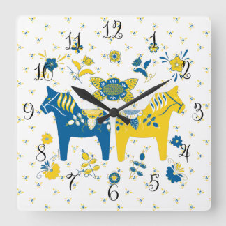 Reloj Cuadrado Caballo folk dala sueco l azul y amarillo