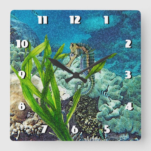 Reloj Cuadrado Caballo marino caprichoso (Anverso)