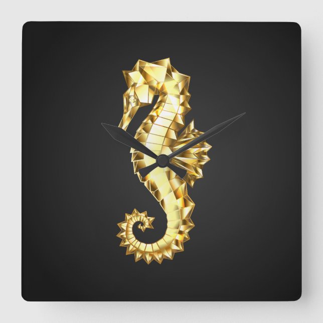 Reloj Cuadrado Caballo marino polígono de oro (Anverso)