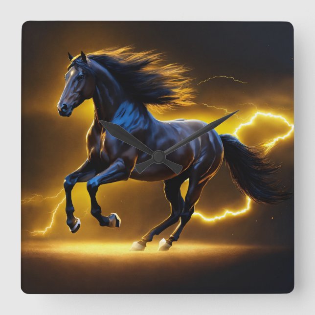 Reloj Cuadrado Caballo negro (Anverso)