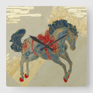 Reloj Cuadrado Caballo Real Azul Ornate