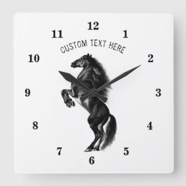 Reloj Cuadrado Caballo salvaje negro vertical - Dibujo negro y bl