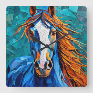 Reloj Cuadrado Caballo Vidrio Emplomado