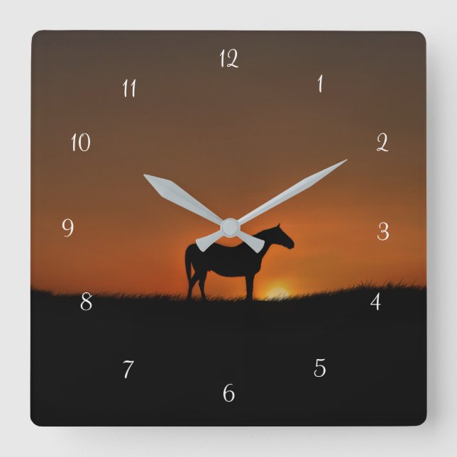Reloj Cuadrado Caballo y amanecer (Anverso)