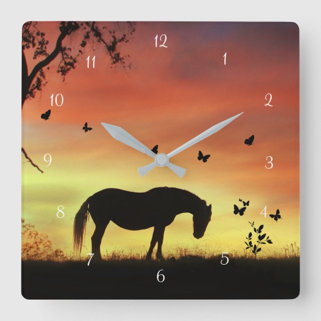 Reloj Cuadrado Caballo y mariposas de fantasía (Anverso)