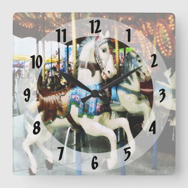 Reloj Cuadrado Caballos de carrusel (Anverso)