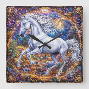 Reloj Cuadrado Caballos de Dibujos Animados Lindos