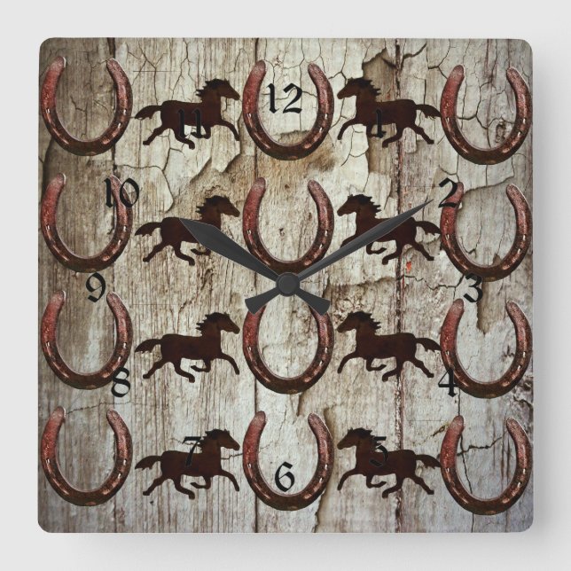 Reloj Cuadrado Caballos de herradura en regalos de vaquero de mad (Anverso)