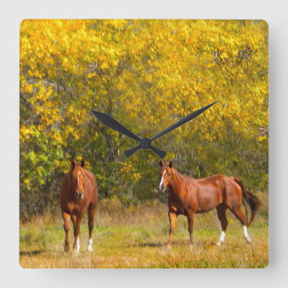 Reloj Cuadrado Caballos de Otoño de Oro