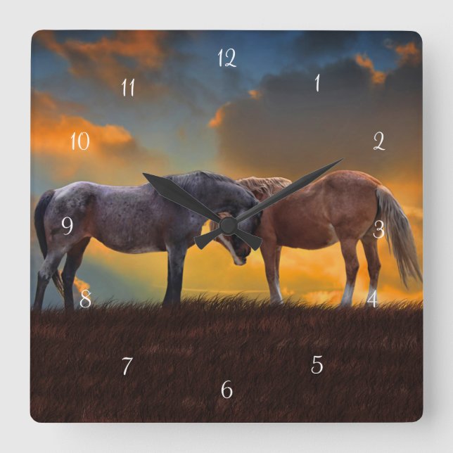 Reloj Cuadrado Caballos Fantasía Surreal Sunrise Palomino Roan (Anverso)