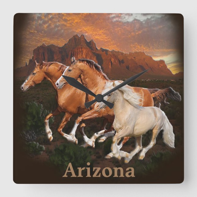 Reloj Cuadrado Caballos salvajes (Anverso)