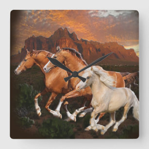 Reloj Cuadrado Caballos salvajes