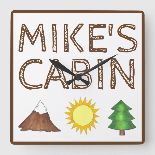 Reloj Cuadrado Cabaña de camping de montaña Sunshine Camping (Anverso)