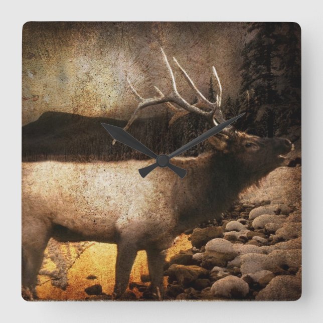 Reloj Cuadrado Cabaña rústica de madera de montaña (Anverso)