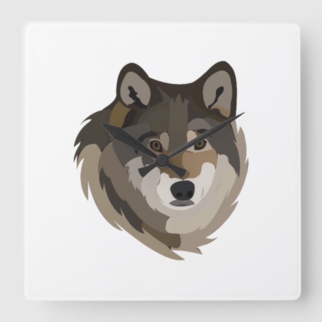 Reloj Cuadrado Cabeza de Lobo Animal Gris Lobo Salvaje (Anverso)