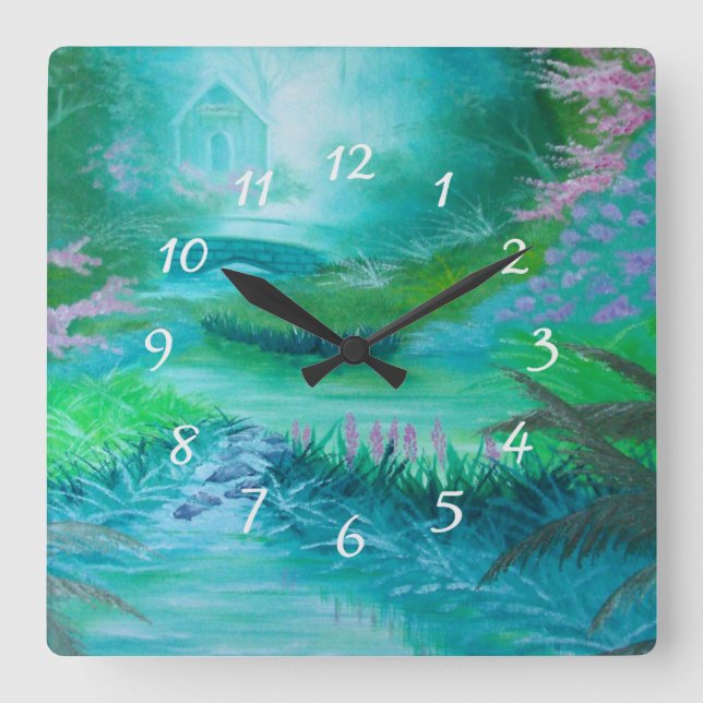 Reloj Cuadrado Cabina en los bosques (Anverso)