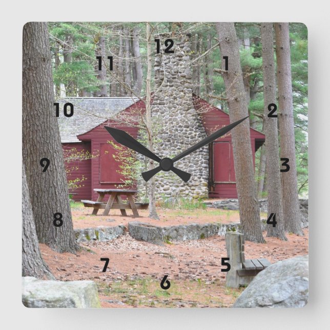 Reloj Cuadrado Cabina En Woods Wall Clock (Anverso)