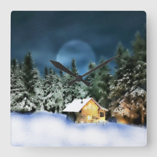 Reloj Cuadrado Cabina Rustic Log Full Moon