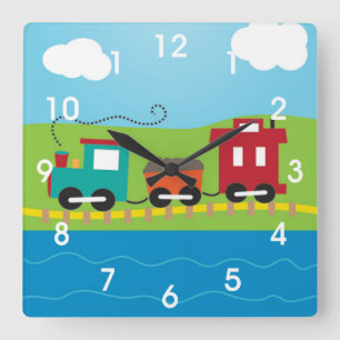 Reloj Cuadrado Caboose del tren de Choo Choo de los niños