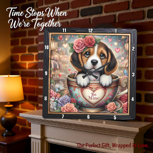 Reloj Cuadrado Cachorro Beagle Taza de té San Valentín