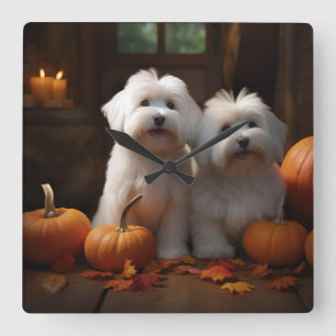 Reloj Cuadrado Cachorro Coton De Tulear Delicia de Otoño Calabaza