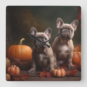 Reloj Cuadrado Cachorro de Bulldog Francés Delicia de Otoño Calab